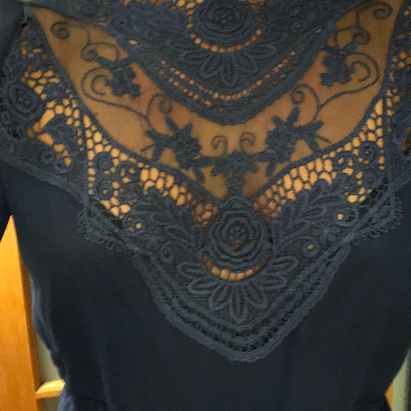 NWOT navy blue crochet and chiffon romper - Picture 2 of 5